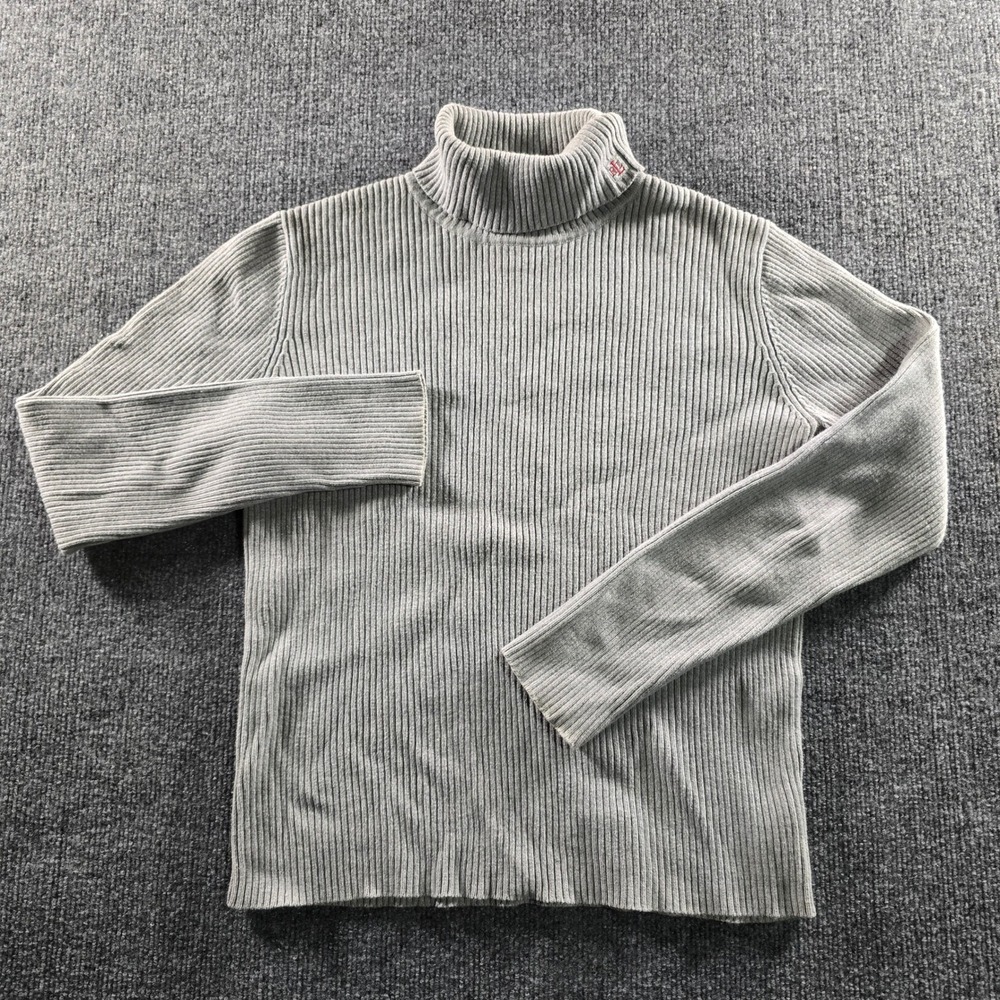 Lauren Ralph Lauren Gray Ribbed Turtleneck Sweater RL Monogram Long Sleeve